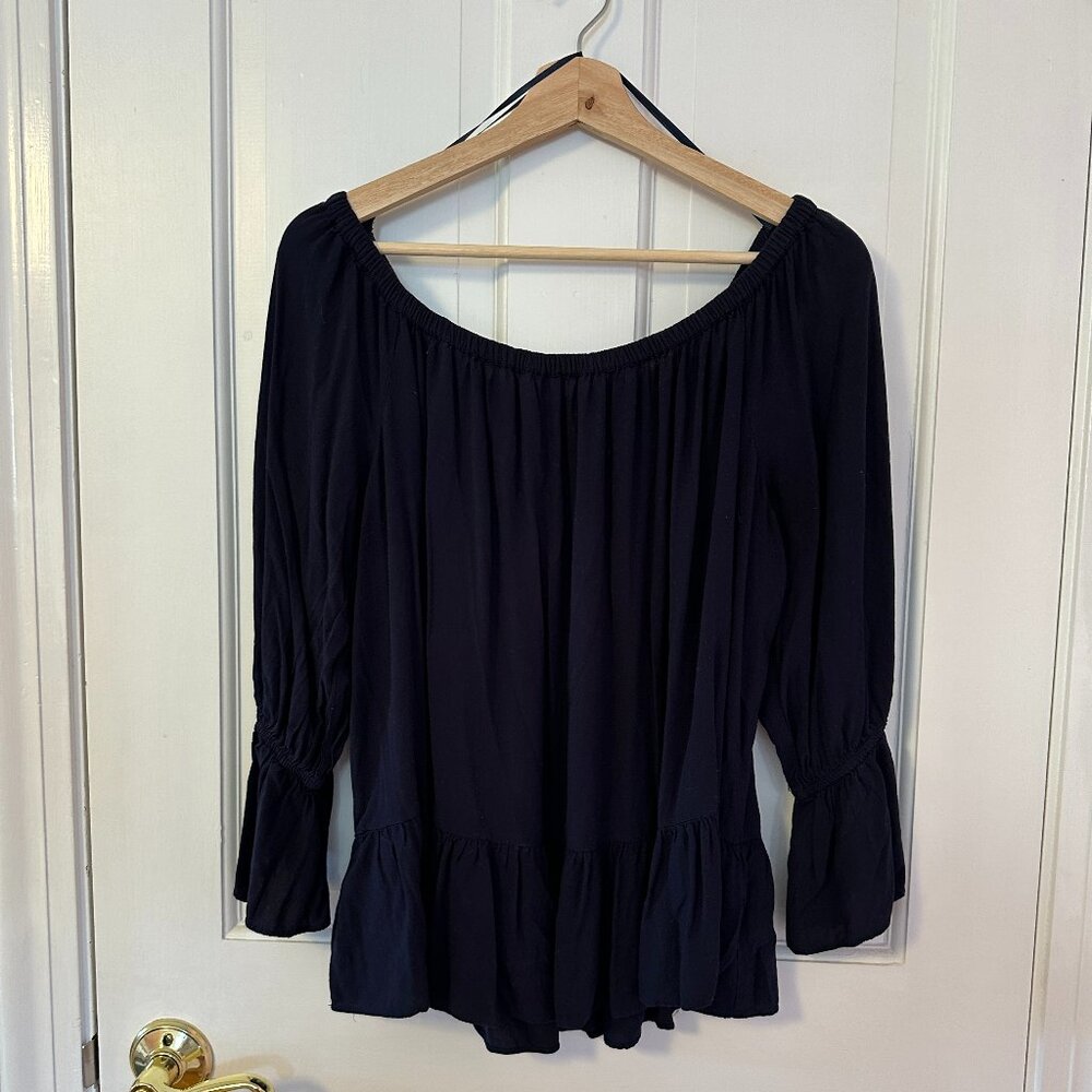 LOFT Off the Shoulder Button Sleeve Peplum Blouse